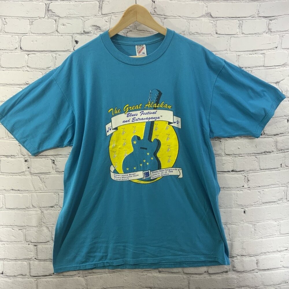 Jeerzees Tee Sz XL The Great Alaskan Jazz Festival Vintage‎ 1996 Blue